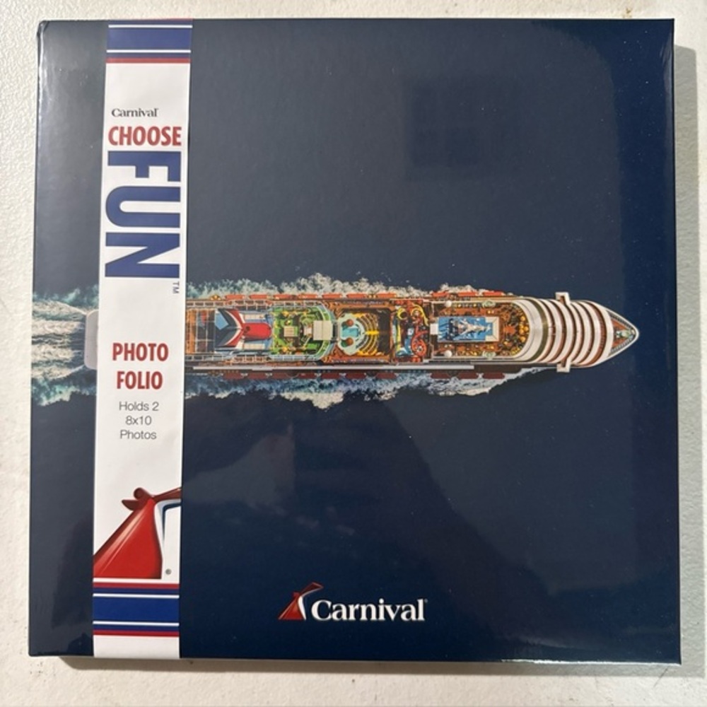 NEW, CARNIVAL CRUISE LINE PHOTO ALBUM FOLIO, HOLDS (2) 8" X 10" PHOTOS, SEALED